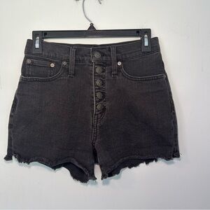 Madewell Black High-Waisted Button Up Distressed Boyfriend Jean Shorts Size 25